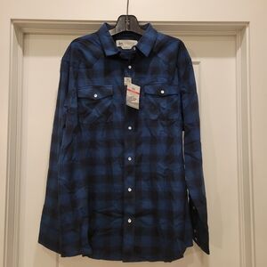 Wind River Blue And Black Plaid Button-Up Shirt, XL